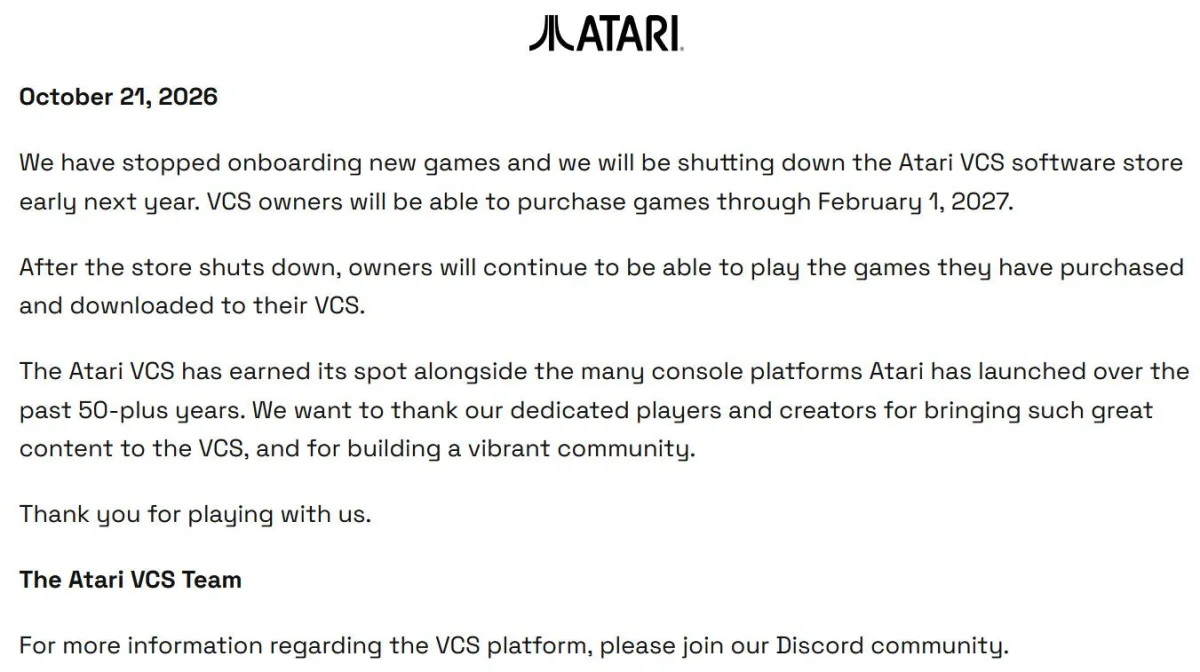 Atari announcement screenshot