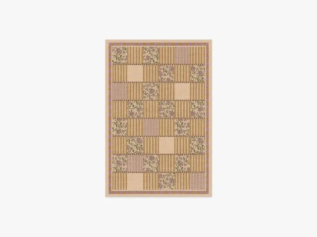 Beige rug with stripes and floral squares