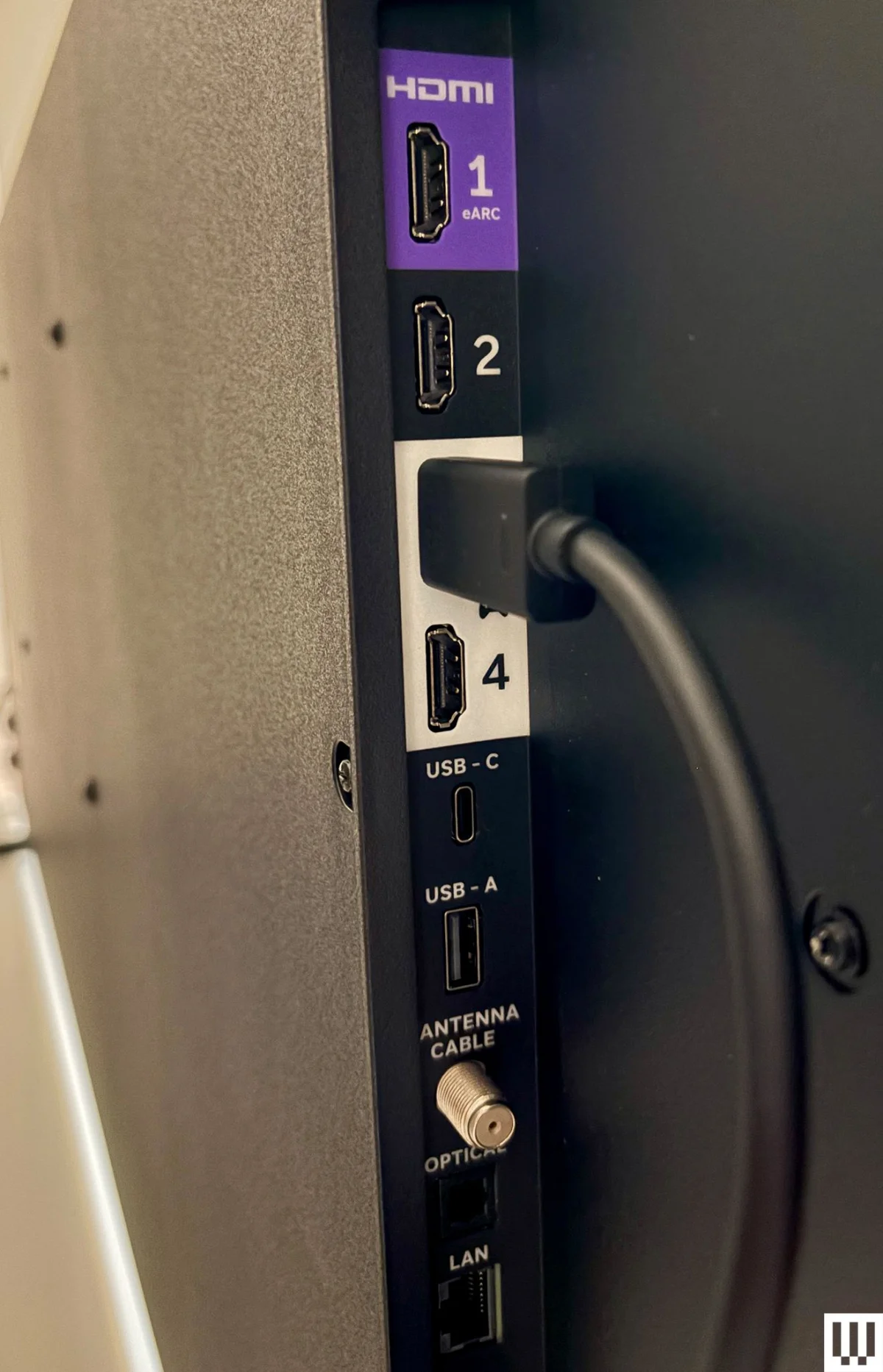 The ports on the back of a large flatscreen tv