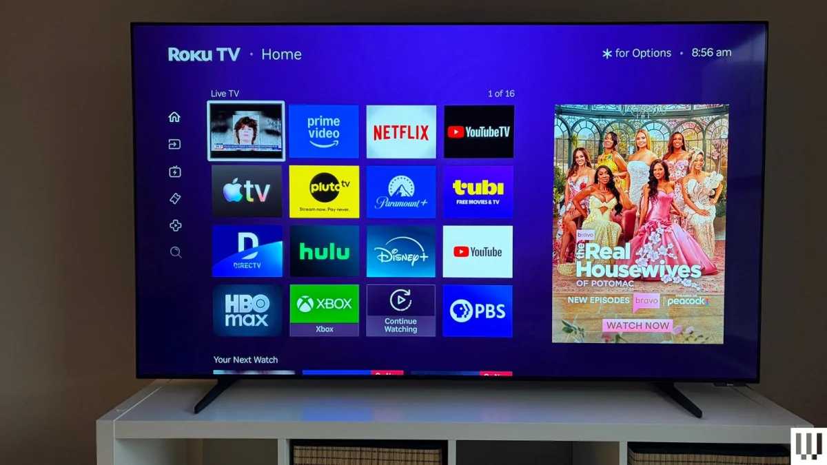 Large flatscreen tv on a white table
